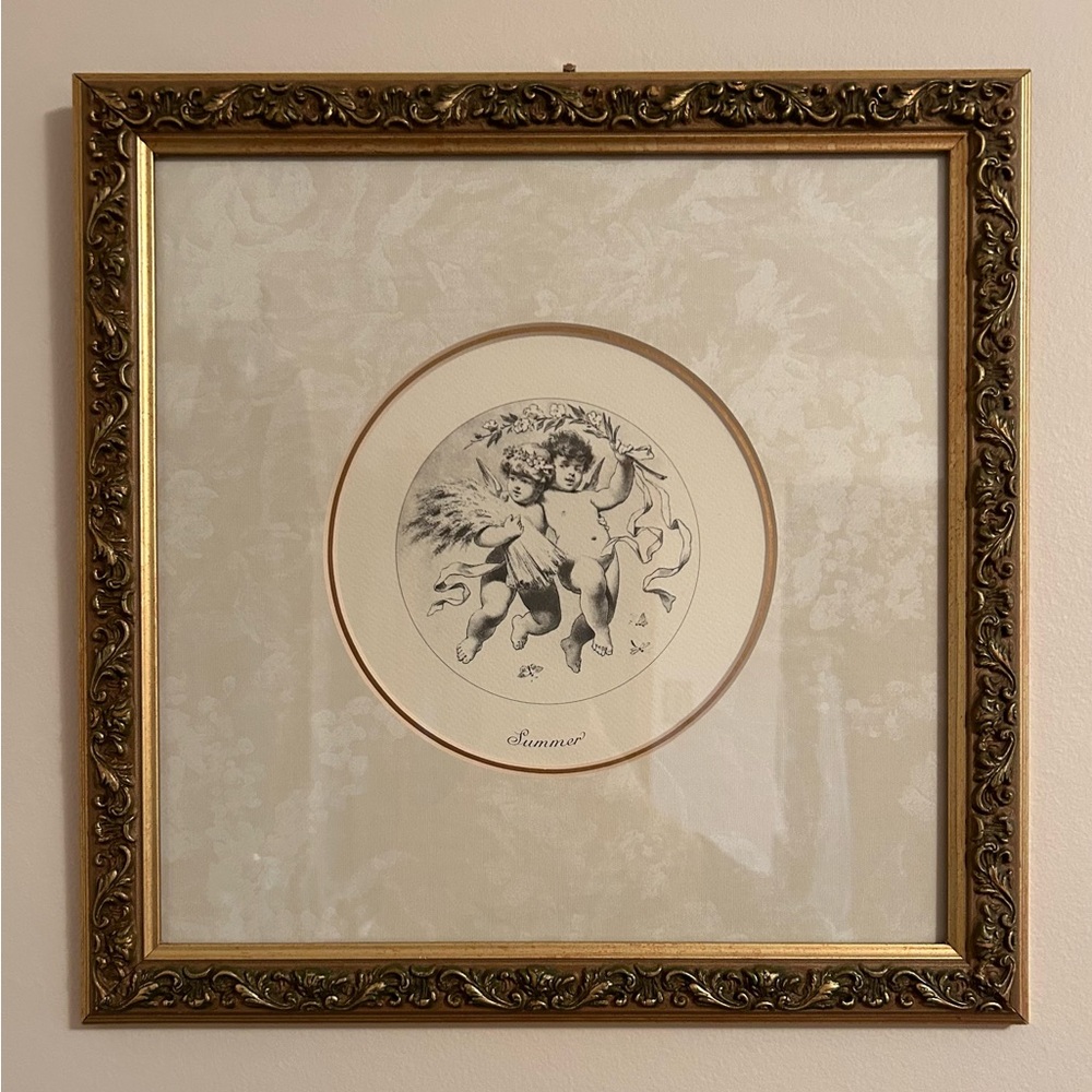(1/4 Seasons) Vintage Framed Cherub Artwork.